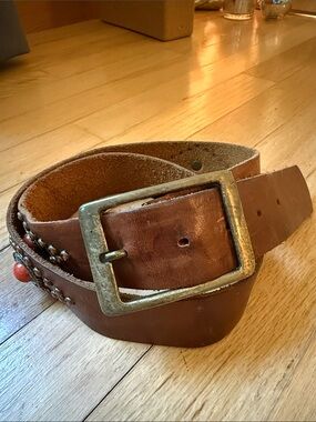 Brown Leather Studded Belt